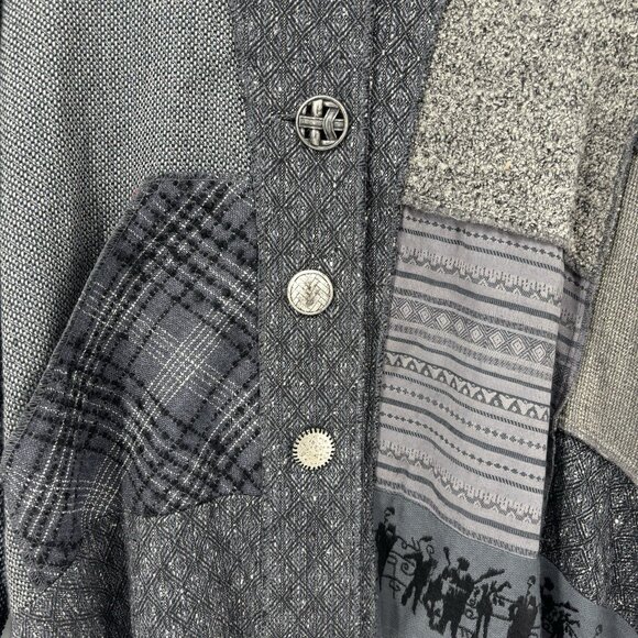 Donna Jessica Art-to-Wear Patchwork Blazer Size 2 Large Metal Buttons Grunge - Picture 4 of 13